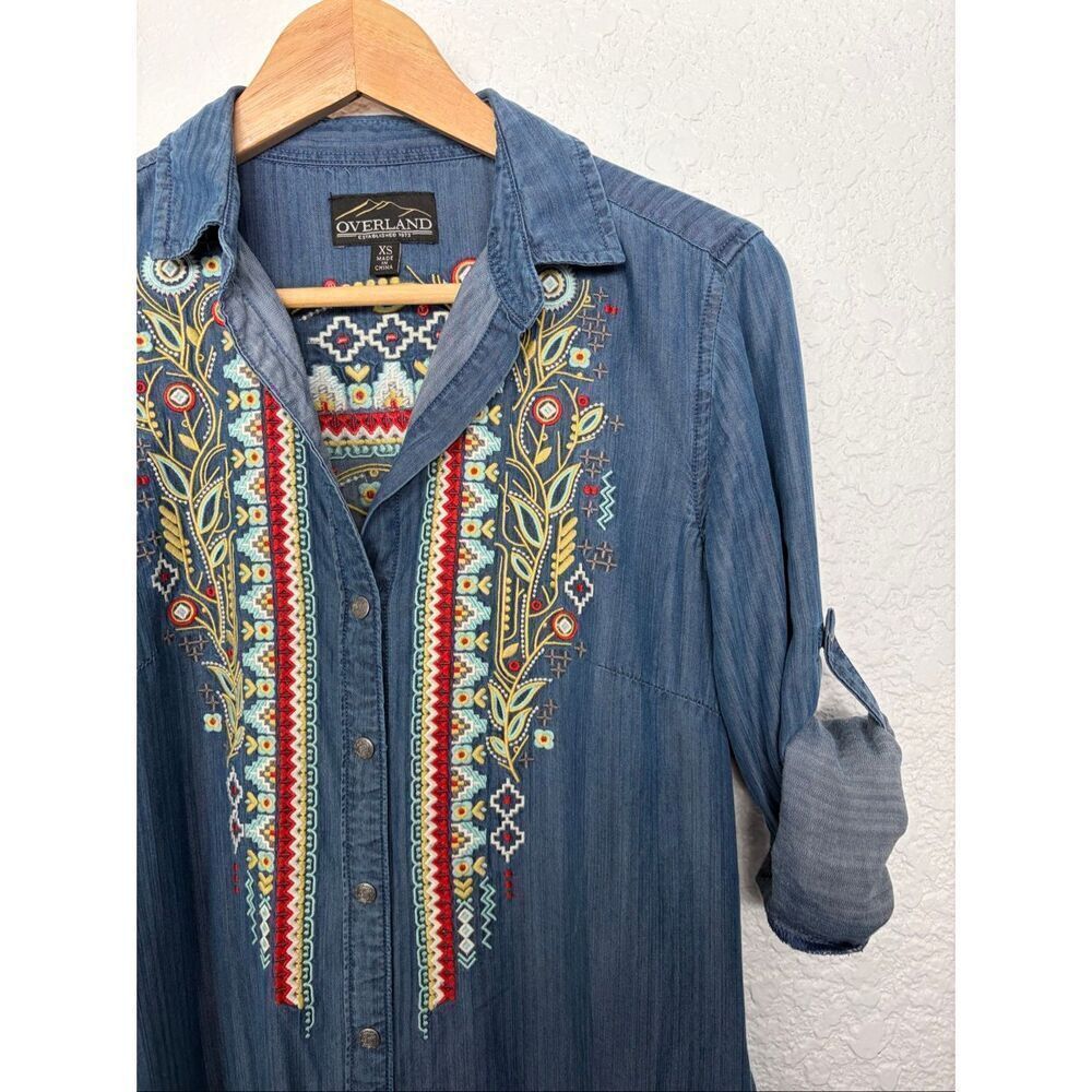 Overland Carly Embroidered Tencel Shirt Dress in River Blue Size XS - Picture 5 of 12